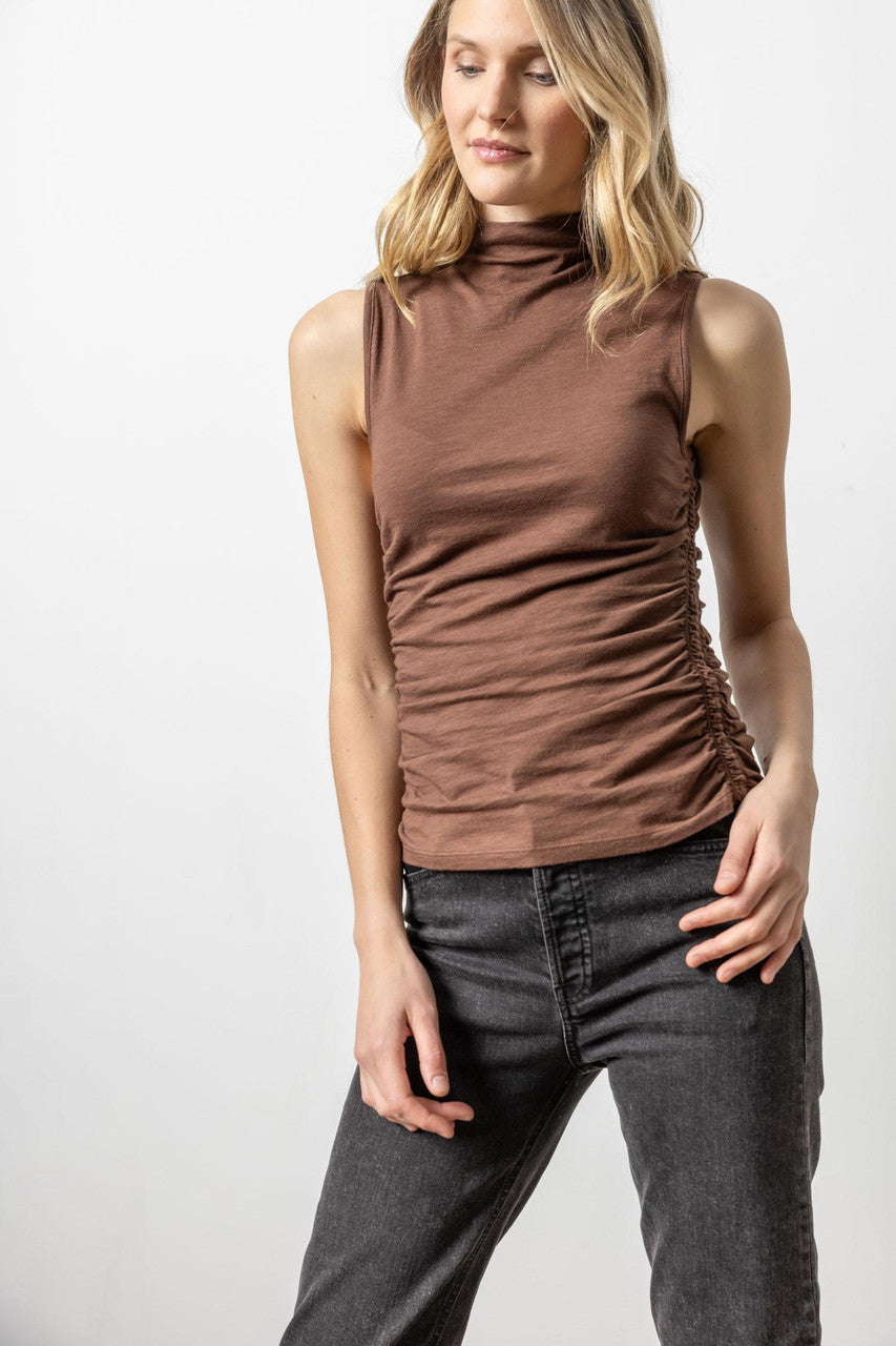 Shirred Mock Neck Tank - Java