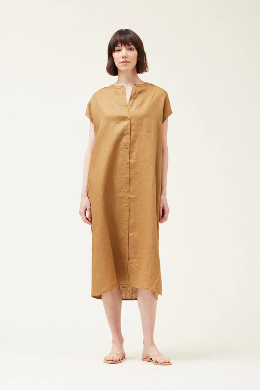 Boxy Linen Dress - Brown Olive