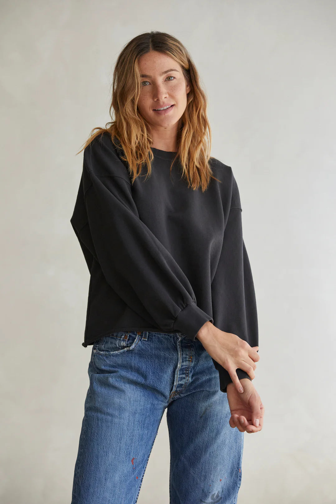 Zayne French Terry Oversized Crew- Black