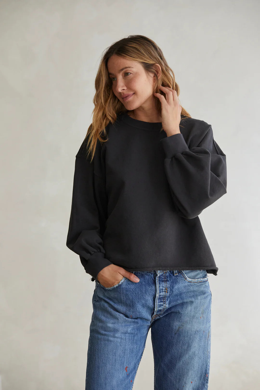 Zayne French Terry Oversized Crew- Black