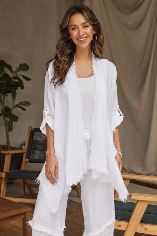 Linen Drape Cardigan - White