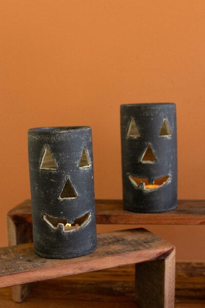 Tall Black Clay Jack O Lantern