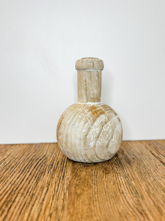 6.5 Inch Pine Wood Vase with Glass Insert