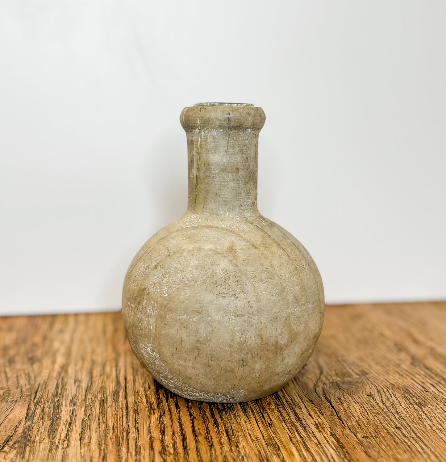 7.5 Inch Pine Wood Bud Vase w/ Glass Insert