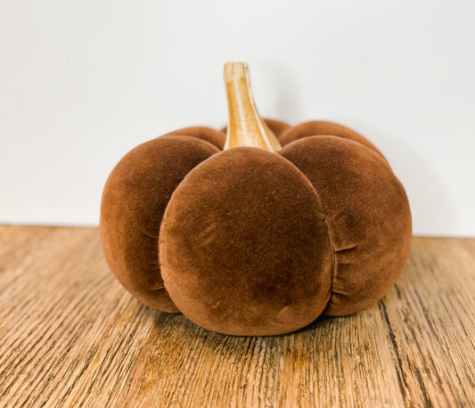 9.5 Inch Brown Velvet Pumpkin