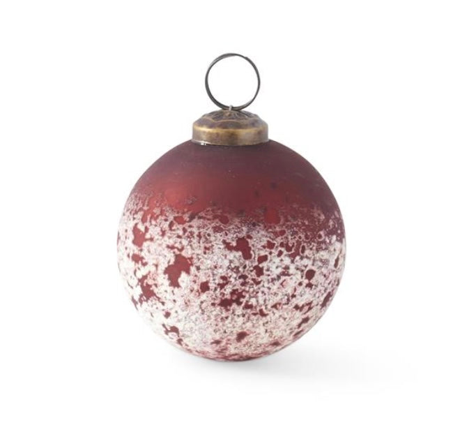 3” Dark Red/White Glass Ornament