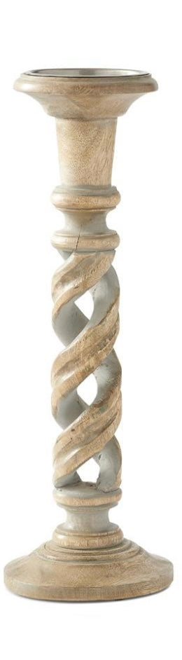 Candleholder-18” gray washed wood spiral cutout