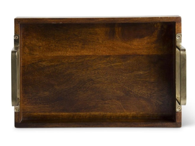 Large Wood Tray w/ Gold Handles