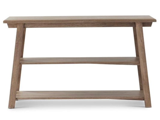 Table-54”gray washed mango wood 3 shelf console