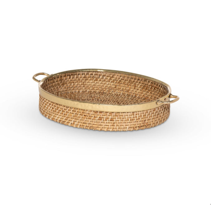 Small Amelia Woven Bamboo&Brass Oval Tray