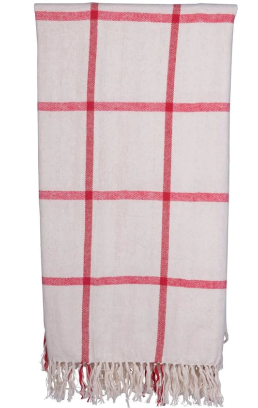 Red  & Cream Brushed Cotton Throw