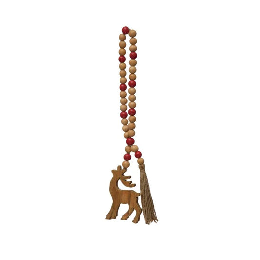 Red Beads with Reindeer & Tassel