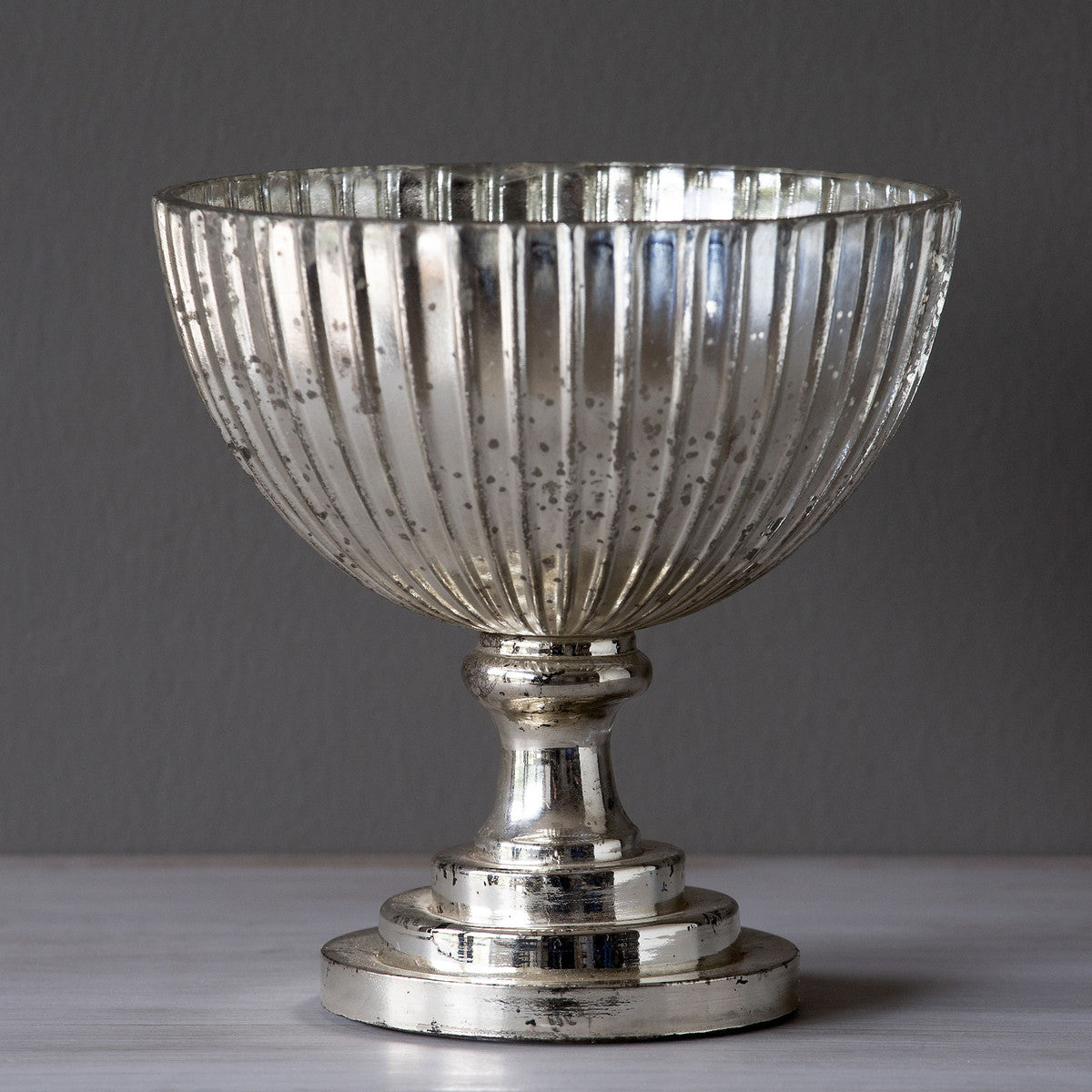 Mercury Glass Ridged Compote