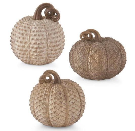 Assorted Resin Beige Textured Pumpkins 3 styles