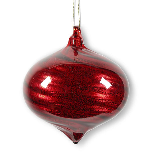 Ornament-4” red glass w ribbon swirl