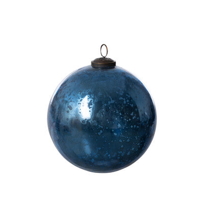 Antique Shiny Blue Glass Ball Ornament X-Lg