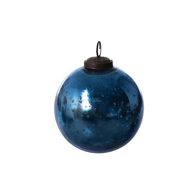 Antique Shiny Blue Glass Ornament Medium