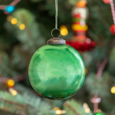 Antique Shiny Emerald Glass Ball Ornament Medium