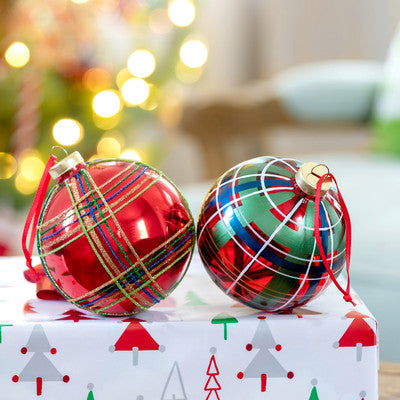 Glass Tartan Plaid Ball Ornament