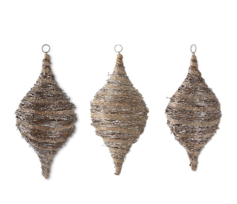 20in. Glittered Rattan and Sisal Teardrop Ornament