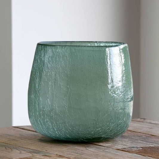 Smokey Sage Crackled Glass Vase Med.