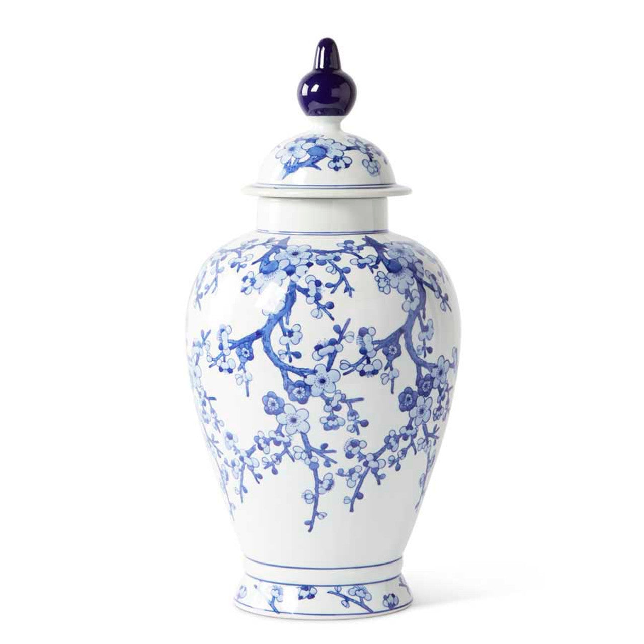 24” Porcelain Bl/Wh Chinoiserie Lidded Ginger Jar