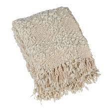 Cotton Blend Cable Knit Throw w Fringe 60”x50”