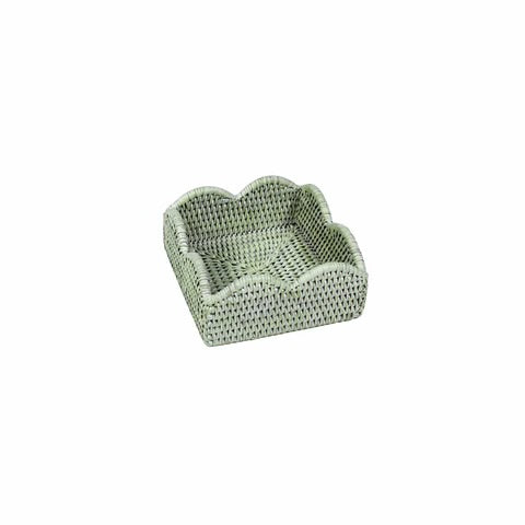 Rattan Scalloped Cocktail Napkin Holder- Green