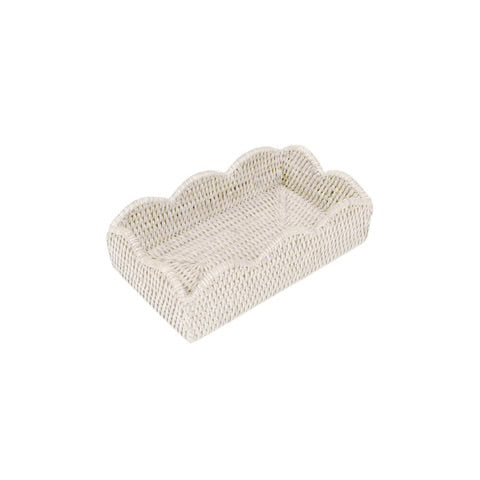 Rattan Scalloped Guest Napkin Holder- White