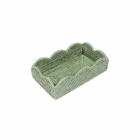 Rattan Scalloped Guest Napkin Holder- Green