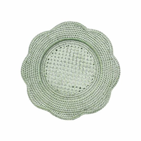 Rattan Scalloped Round Charger- Green