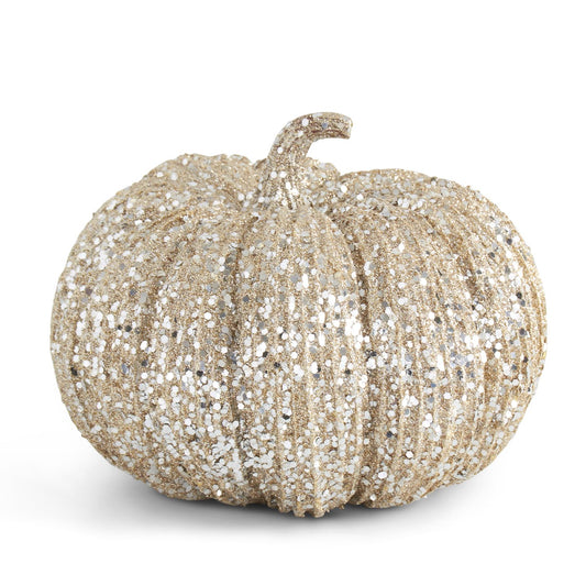 8 inch Champagne Glitter & Sequin Pumpkin