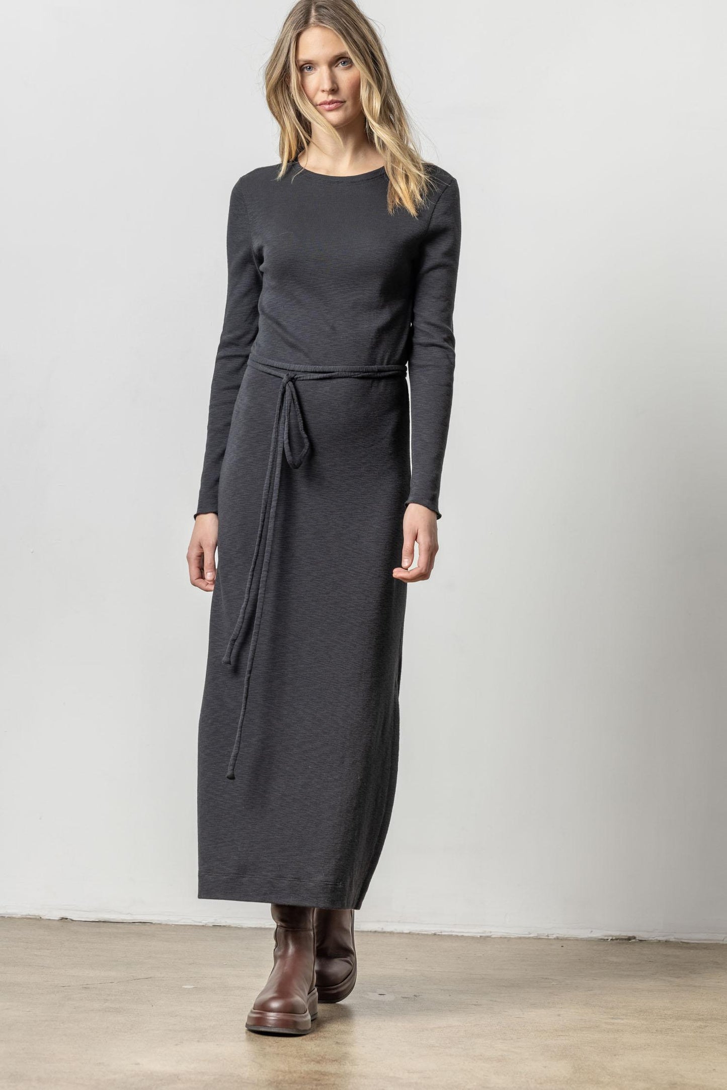 Belted Maxi Column Dress- Black