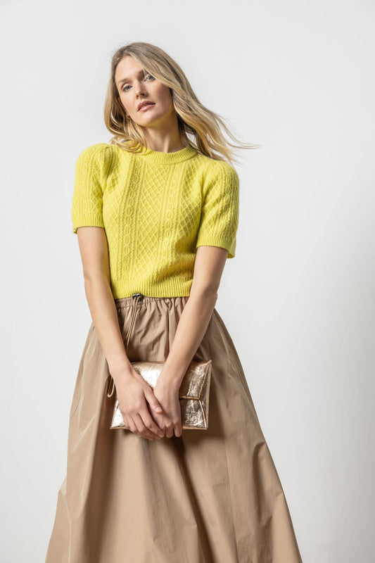 Cropped Cable Sweater- Lemongrass