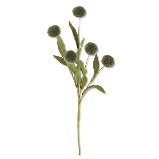 Green Pompom Pick w Green Eva Leaves - 6 stems 13”