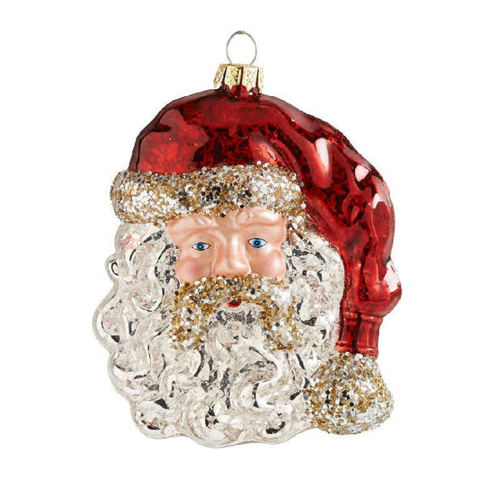 Glass Santa Head Ornament 5”