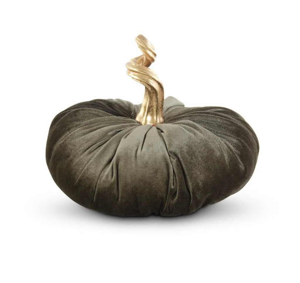 10 Inch Green Velvet Pumpkin w/ Gold stem