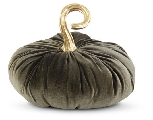 11 Inch Green Velvet Pumpkin w/ Gold stem