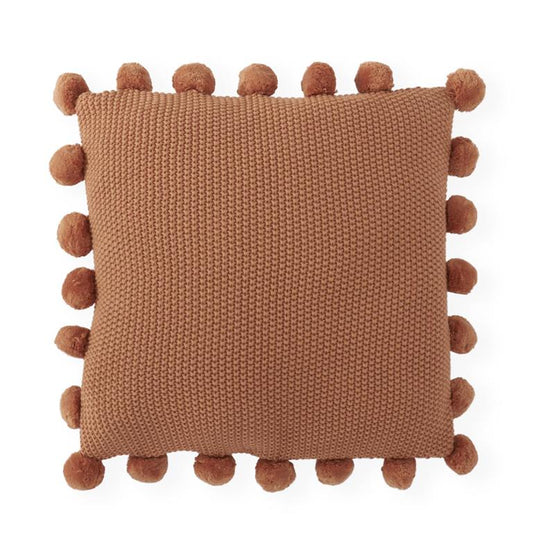 20" rust moss stitch knit pillow w/ pom pom