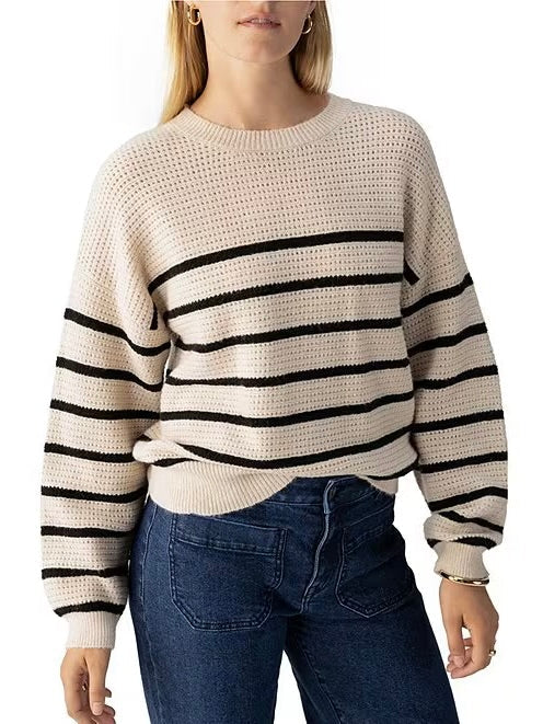 Warmer Days Crew Sweater- Toasted Almond Stripe