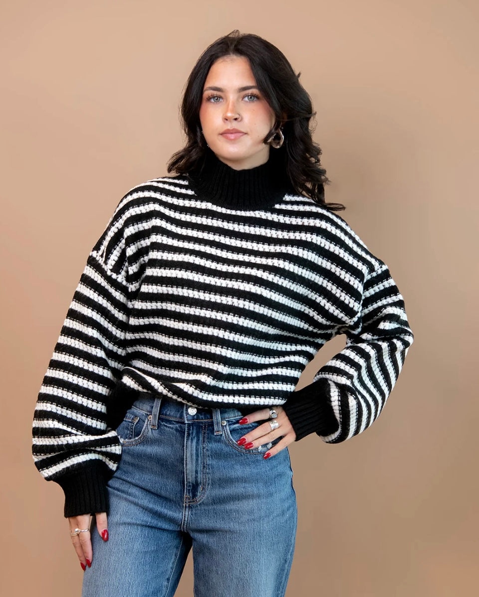 Keep It Chic Stripe Sweater- Blk/Chalk Stripe