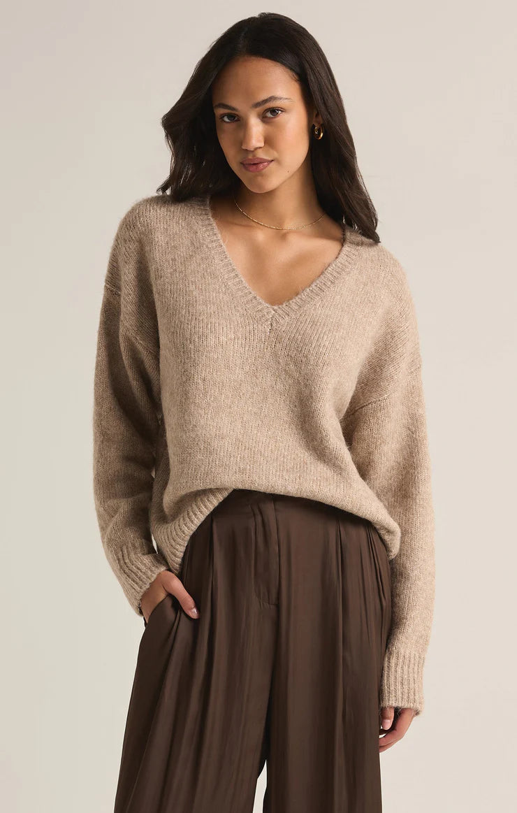 All I Want V- Neck Sweater Heather Taupe