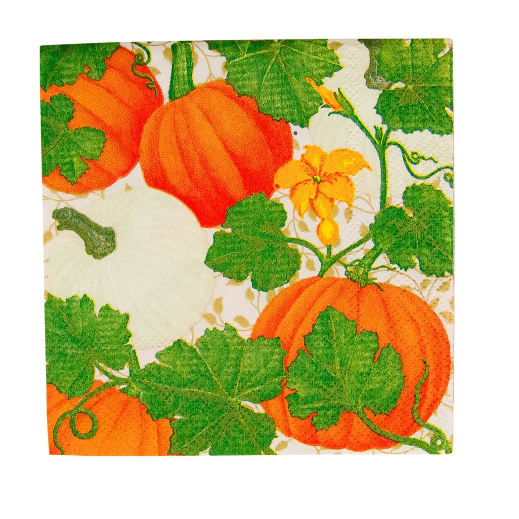 Pumpkin Chintz White Napkin Cocktail