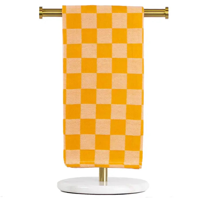 Checkerboard Jacquard Hand Towel Wh/Orange 20x28