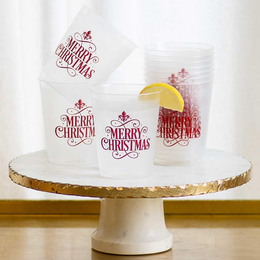 Fleur Merry Christmas Party Cups Frosted/ Red