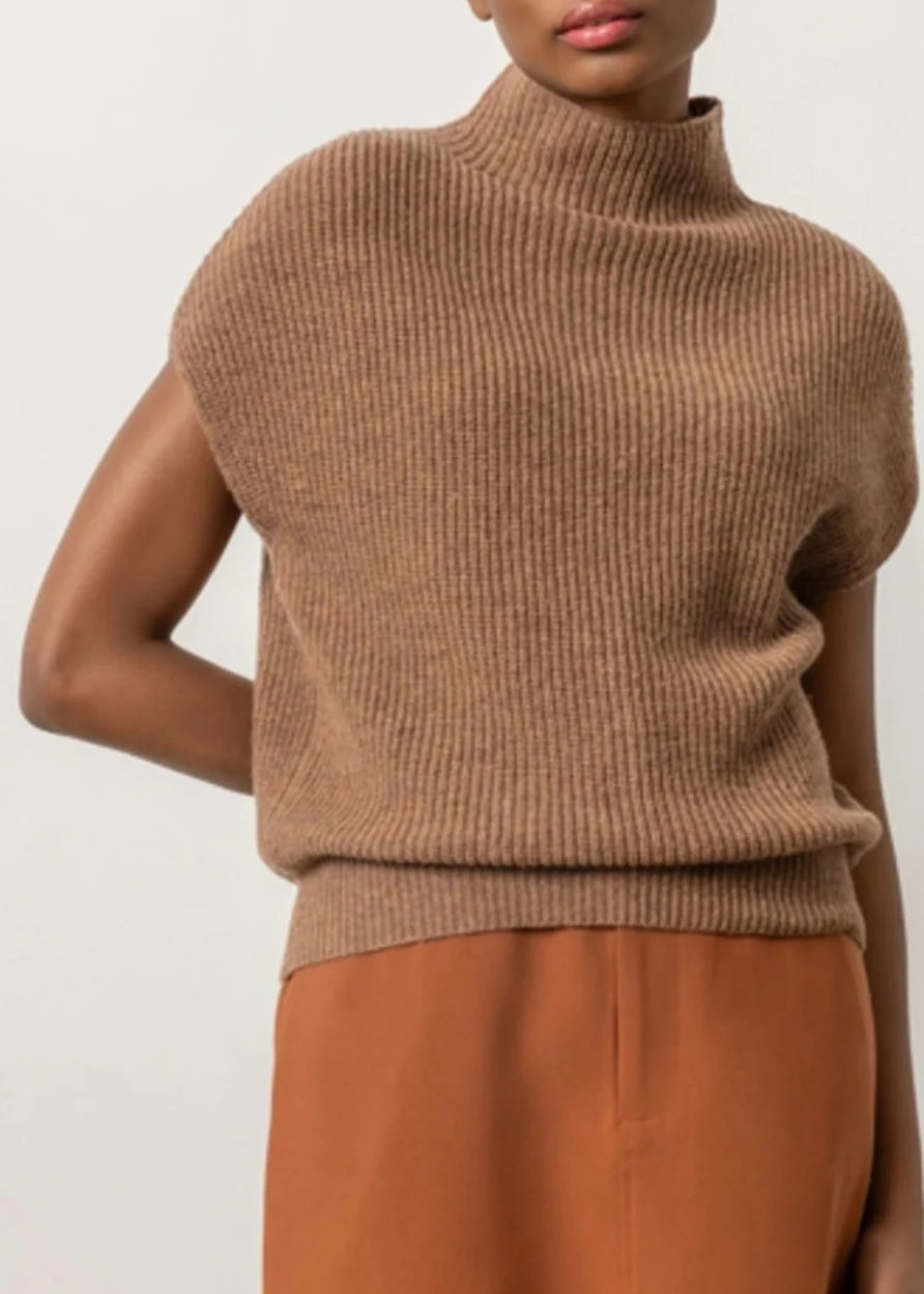 Ribbed Funnel Neck Sweater- Acorn