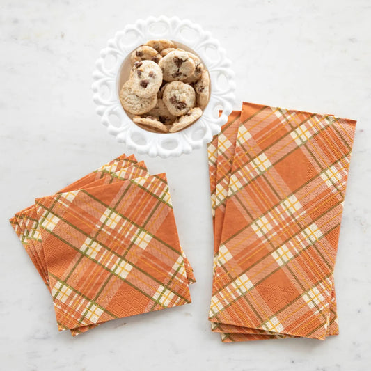 Orange Plaid Cocktail Napkin-pk 20