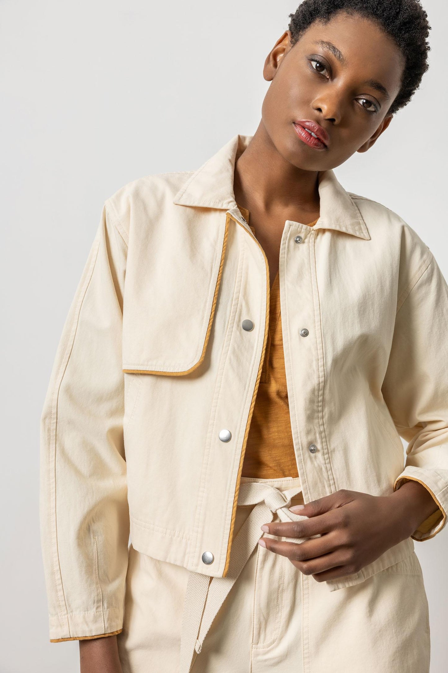 Contrast Trim Jacket- Alabaster