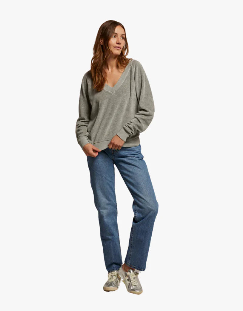 Ember Velour V-Neck Sweatshirt- Heather Grey