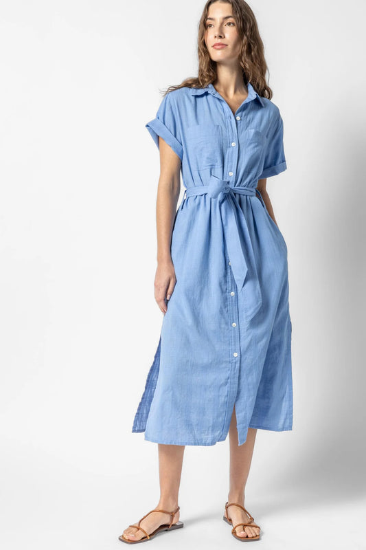 Belted Shirt Dress - Harbor